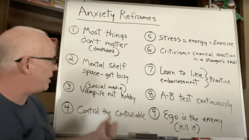 Screenshot from Scott Adams 'A Micro Lesson on reframing stress and anxiety' youtube video